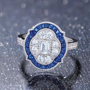 Blue Spin Art Deco Ring